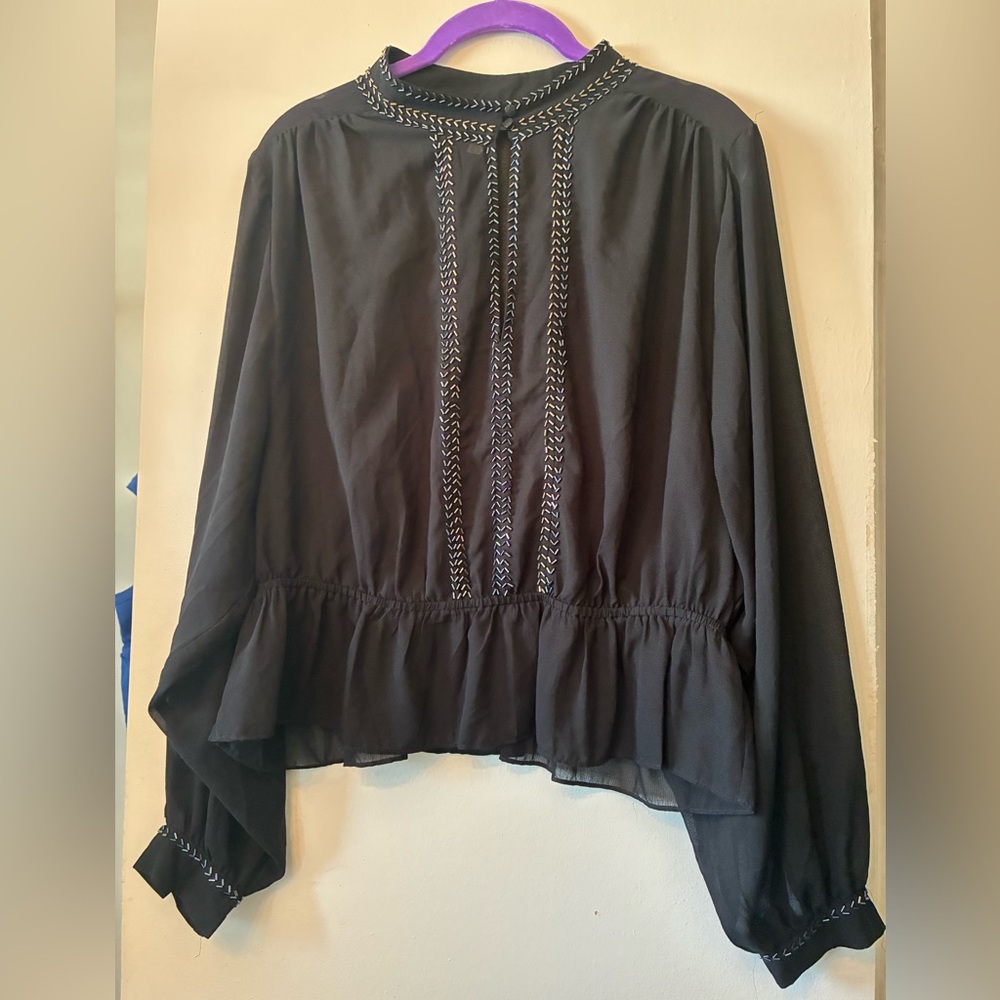 Free people beaded black sheer blouse M witchy  goth y2k baddie